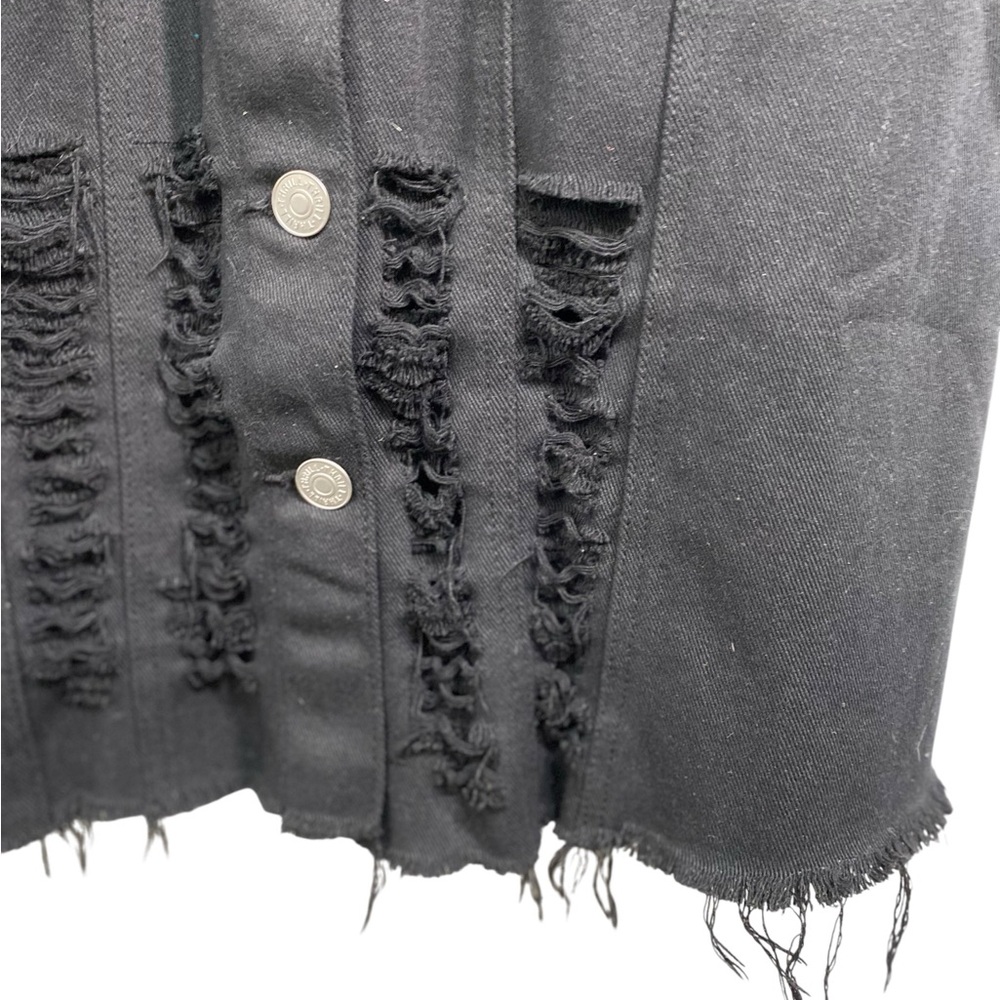Thrill Black Denim Destroyed Long Jacket - Picture 3 of 7
